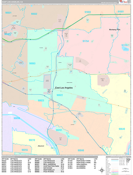 East Los Angeles Wall Map